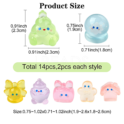 14Pcs 7 Styles Christmas Theme Magic World Luminous Resin Display Decoration FIND-YW0005-81-1