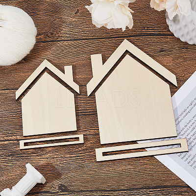 2Pcs 2 Styles House Shaped Wood Embroidery Display Card Holders ODIS-FH0001-19-1