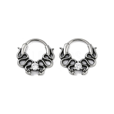 Snake 316 Surgical Stainless Steel Clear Cubic Zirconia Hoop Earrings X-EJEW-G416-39AS-1