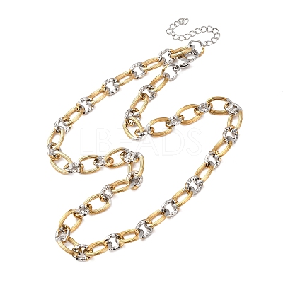 8MM Two Tone 304 Stainless Textured Oval Link Chain Necklaces SA-CBA725A-26GP-1