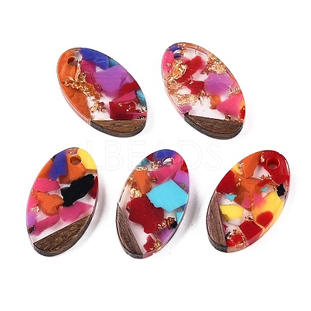 Transparent Resin and Walnut Wood Pendants RESI-T057-03L-1