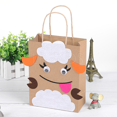 DIY Rectangle with Sheep Pattern Kraft Paper Bag Making Set DIY-F079-01-1