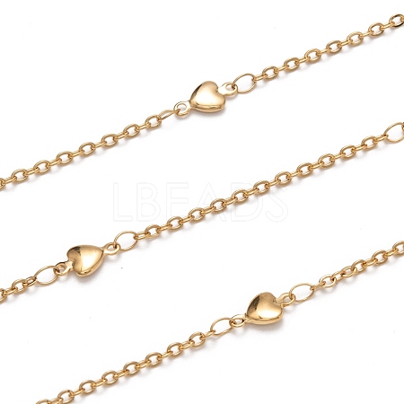 3.28 Feet 304 Stainless Steel Heart Link Cable Chains X-STAS-P254-07G-1