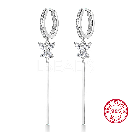 Anti-Tarnish Rhinestone Butterfly Hoop Earrings PF3153-2-1