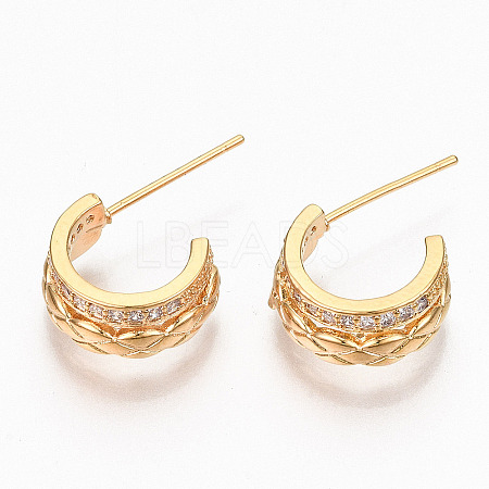 Brass Micro Pave Clear Cubic Zirconia Half Hoop Earrings KK-R117-034B-NF-1