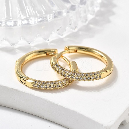 Brass Micro Pave Cubic Zirconia Huggie Hoop Earrings EJEW-K083-36G-B-1
