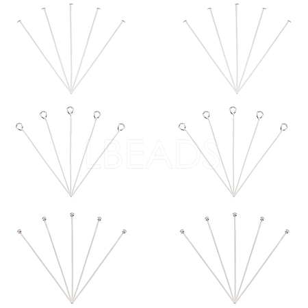30Pcs 3 Style 925 Sterling Silver Flat Head & Eye & Ball Head Pins STER-PH0002-24-1
