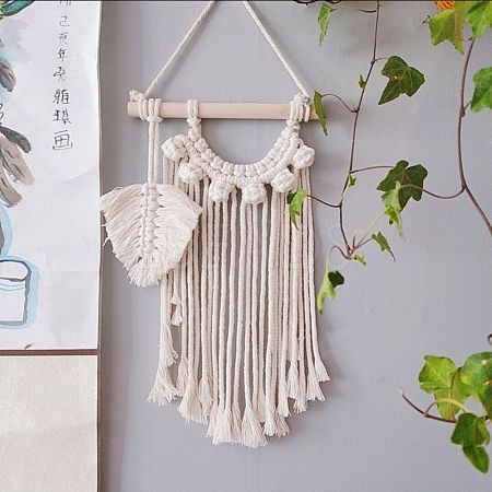 Cotton Cord Macrame Woven Wall Hanging HJEW-C010-07-1