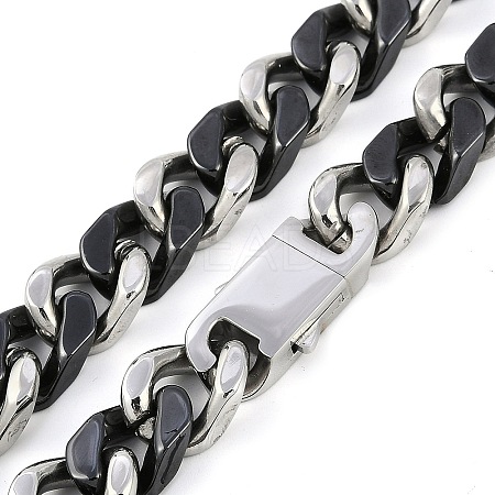 304 Stainless Steel & Ceramics Cuban Link Chain Necklaces for Women NJEW-B116-08P-02-1