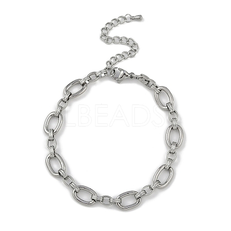 Anti-Tarnish 304 Stainless Steel Oval Link Chain Anklets AJEW-A057-05P-1