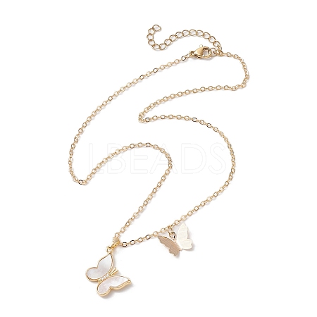 Natural Shell Butterfly Pendant Necklace with Brass Cable Chains NJEW-TA00133-1