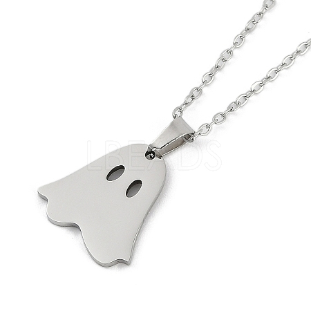 Halloween Series 202 Stainless Steel Cable Chain Ghost Pendant Necklaces NJEW-S005-01P-C-1