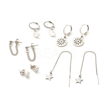 Non-Tarnish 5Pcs 5 Style 201 & 304 Stainless Steel Earrings Sets EJEW-JE04939-1