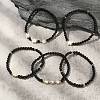 5Pcs 5 Style Synthetic Black Stone & Pearl & Shell Star Beaded Stretch Bracelets Set BJEW-JB09495-02-2