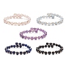 5Pcs 5 Style Natural Mixed Gemstone Round Beaded Cuff Bangles Set BJEW-JB09011-1