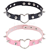 2Pcs 2 Colors Adjustable Gothic PU Leather Alloy Heart Spike Rivet Heart Choker Necklaces for Women NJEW-CL0001-17B-7
