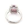 Pink Cubic Zirconia Rectangle Adjustable Ring RJEW-E064-01P-01-3