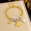 Duo Tone Ocean 304 Stainless Steel Sea Animals Charm Bracelets with Imitaiton Pearl for Women SA-CBA717A-06G-01-1