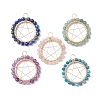 Mixed Gemstone Faceted Round Copper Wire Wrapped Pendants PALLOY-JF02550-1
