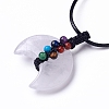 Adjustable Natural Quartz Crystal Double Horn Pendant Necklace with Wax Cord for Women NJEW-B086-01C-3