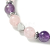 Natural Rose Quartz & Amethyst & Brass Heart Braided Bead Bracelet BJEW-JB09703-03-2