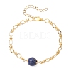 3Pcs Natural Rose Quartz & Tiger Eye & Lapis Lazuli & Brass Link Chain Bracelet Sets BJEW-JB12646-4
