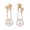 Shell Pearl with Brass Dangle Chain Stud Earrings for Women EJEW-TA00083-3