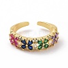 Colorful Cubic Zirconia Flower Open Cuff Rings RJEW-F138-03G-2