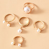 Zinc Alloy & Plastic Imitation Pearl Round Beads Finger Rings Sets WG9DC8A-01-4