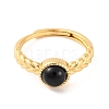 Round Natural Black Onyx Adjustable Rings RJEW-Q817-03G-08-2
