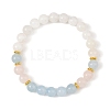 8MM Round Natural Rainbow Moonstone & Dyed White Jade & Madagascar Rose Quartz Beaded Stretch Bracelets BJEW-JB14489-3