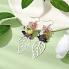 Leaf 201 Stainless Steel Natural Amethyst & Natural Lemon Jade & Natural Tourmaline & Synthetic Cherry Quartz Chip Dangle Earrings EJEW-JE06138-04-2