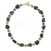 Raw Rough Natural Iolite and Dyed White Jade Rondelle Beaded Necklaces NJEW-JN06646-2