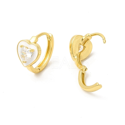 Enamel Heart Hoop Earrings with Clear Cubic Zirconia EJEW-E270-03G-1