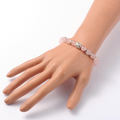 Buddha Head Gemstone Beaded Stretch Bracelets BJEW-JB01864-04-1