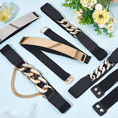 6Pcs 6 Style Polyester Elastic Belt with Iron Quick Link Chains AJEW-CP0005-13-1