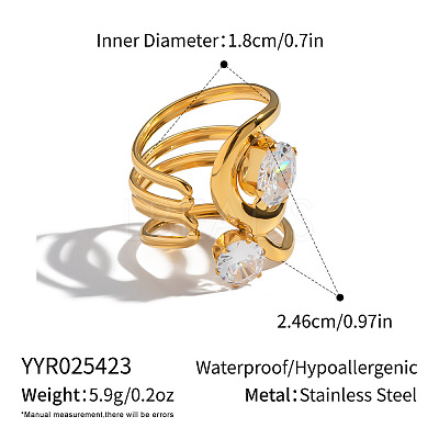 Irregular 304 Stainless Steel Pave Clear Cubic Zirconia Cuff Open Rings for Women MO3705-1-1