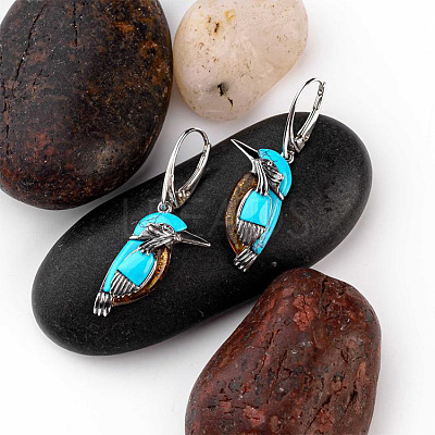 Bird Alloy & Synthetic Turquoise Leverback Earrings FS-WGA2685-01-1