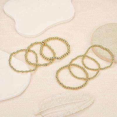 6Pcs Round Brass Beaded Stretch Bracelets for Women BJEW-SW00150-1