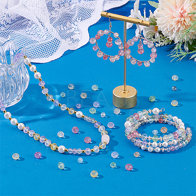 560Pcs 2 Styles Transparent Crackle Glass Beads Strands CCG-PH0001-25-1