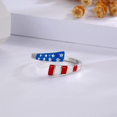Independence Day American Flag Pattern Alloy Enamel Cuff Rings FS-WGD328B-01-1