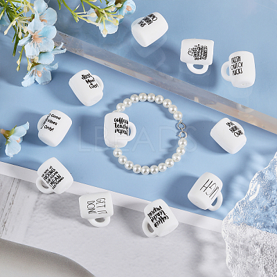 24Pcs 12 Style Cup with Word Pattern Silicone Beads SIL-CA0002-77-1