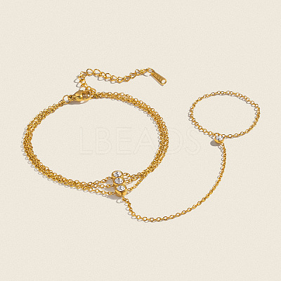304 Stainless Steel Pavel Clear Cubic Zirconia Flat Round Cable Chain Ring Bracelets for Women UE4042-1