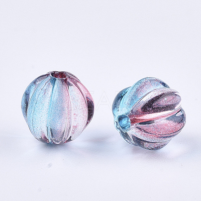 Two Tone Transparent Spray Painted Acrylic Corrugated Beads ACRP-T005-12mm-52A-1