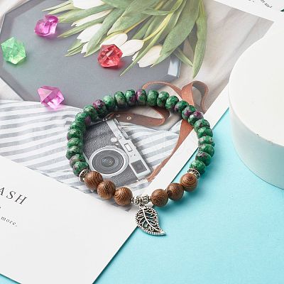 Reiki Natural Ruby & Wenge Wood Beads Stretch Bracelet BJEW-JB06896-03-1