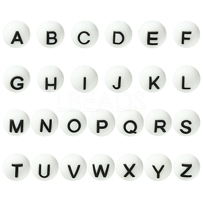 1 Set 26Pcs White Round with Letter Silicone Beads ST-CJ0041-010-1