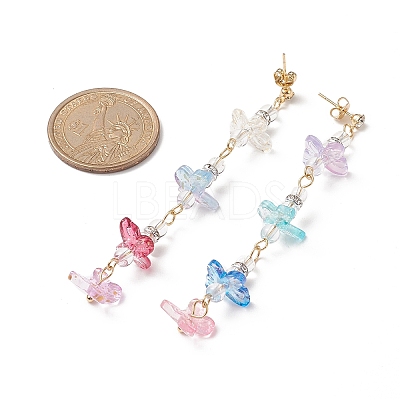 Natural Quartz Crystal & Glass Butterfly Beaded Dangle Stud Earrings EJEW-JE05197-1