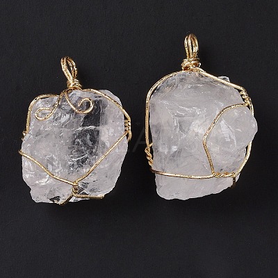 Copper Wire Wrapped Natural Raw Gemstone Pendants G-C023-11-1