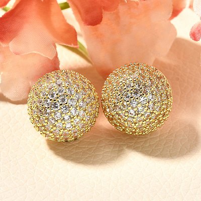 Half Round Brass Micro Pave Clear Cubic Zirconia Stud Earrings EJEW-C126-05G-1