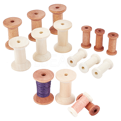 16Pcs 4 Style Wooden Empty Spools for Wire WOOD-PH0002-17-1